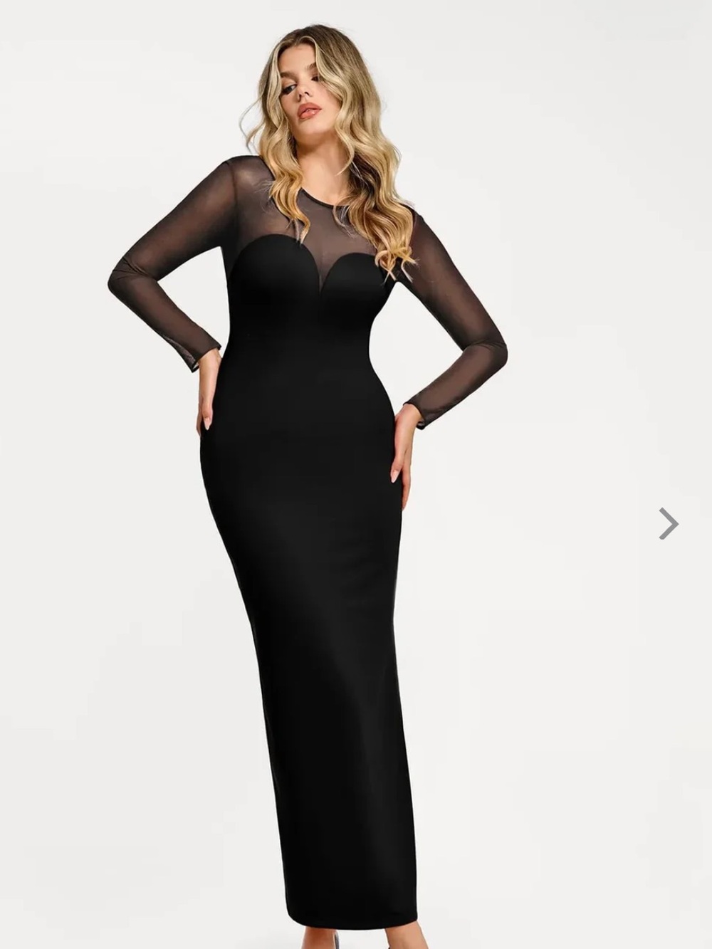 NWT Popilush Elegant Long Sleeve Mesh Evening Dress